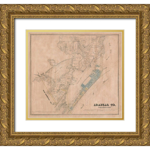 Aransas County Texas - Walsh 1880 Gold Ornate Wood Framed Art Print with Double Matting by Walsh