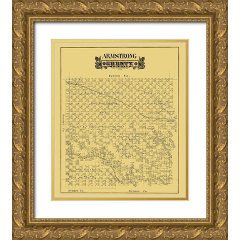 Armstrong County Texas - 1888 Gold Ornate Wood Framed Art Print with Double Matting by Unknown