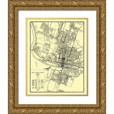 Austin, Suburbs Texas - Penick 1925 Gold Ornate Wood Framed Art Print with Double Matting by Penick