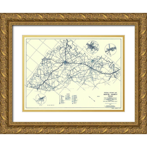 Austin Texas Highway - Highway Dept 1936 Gold Ornate Wood Framed Art Print with Double Matting by Highway Dept