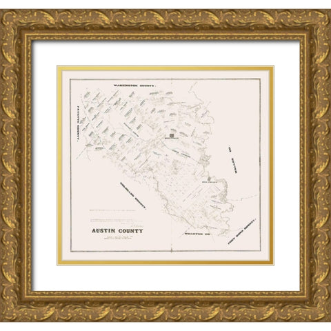Austin County Texas - Walsh 1879 Gold Ornate Wood Framed Art Print with Double Matting by Walsh