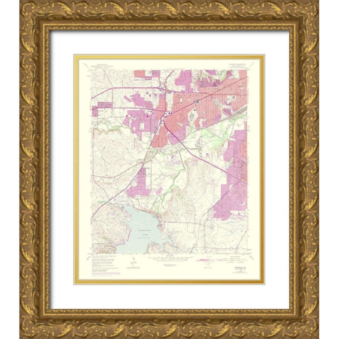 Benbrook Texas Quad - USGS 1969 Gold Ornate Wood Framed Art Print with Double Matting by USGS