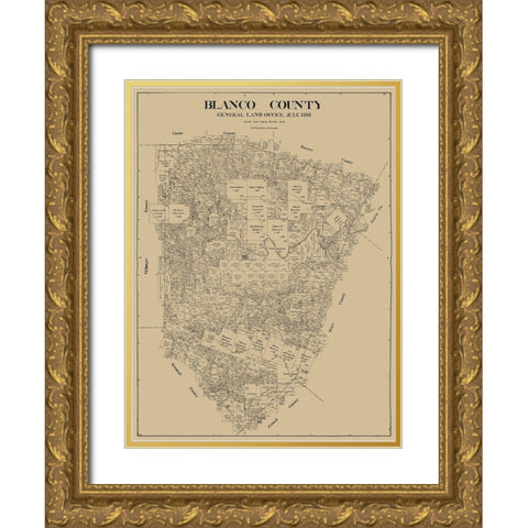 Blanco County Texas - Bramlette 1916  Gold Ornate Wood Framed Art Print with Double Matting by Bramlette