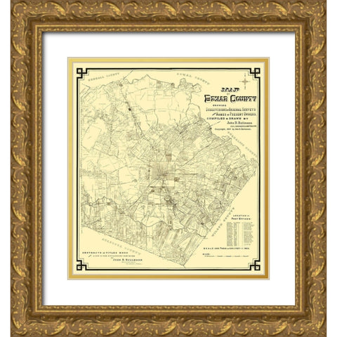 Bexar Texas Landowner - Rullmann 1897 Gold Ornate Wood Framed Art Print with Double Matting by Rullmann