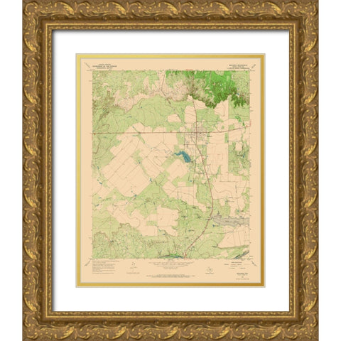Benjamin Texas Quad - USGS 1967 Gold Ornate Wood Framed Art Print with Double Matting by USGS