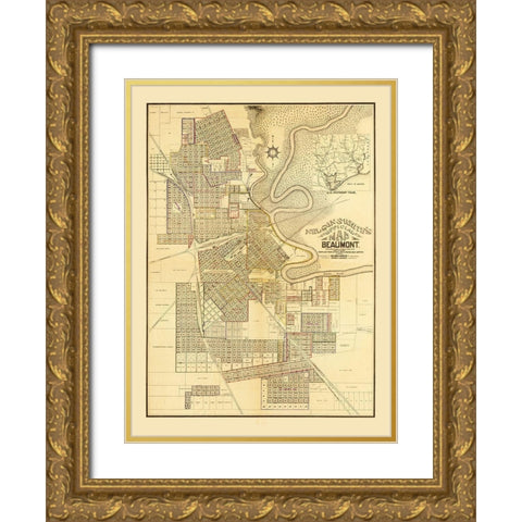 Beaumont Texas - White 1902  Gold Ornate Wood Framed Art Print with Double Matting by White