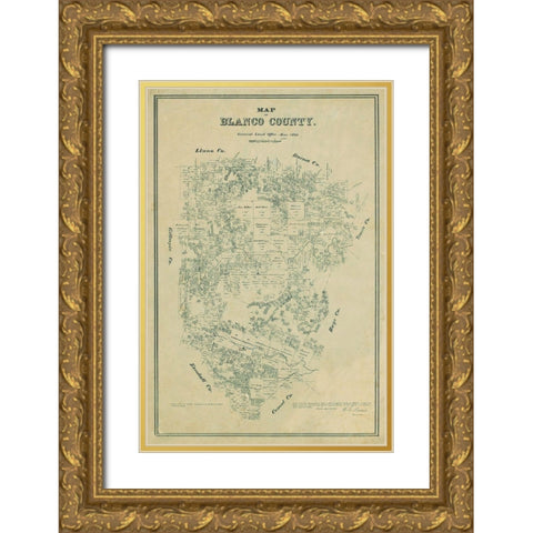 Blanco County Texas - Walsh 1880 Gold Ornate Wood Framed Art Print with Double Matting by Walsh