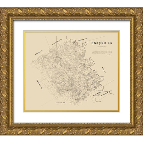 Bosque County Texas - Walsh 1879 Gold Ornate Wood Framed Art Print with Double Matting by Walsh