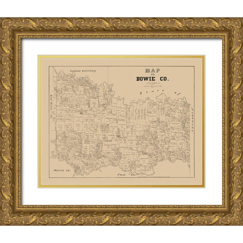 Bowie County Texas - Walsh 1879 Gold Ornate Wood Framed Art Print with Double Matting by Walsh