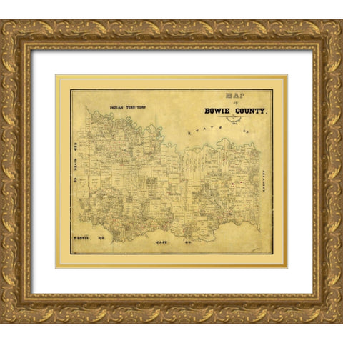 Bowie County Texas - 1884 Gold Ornate Wood Framed Art Print with Double Matting by Unknown