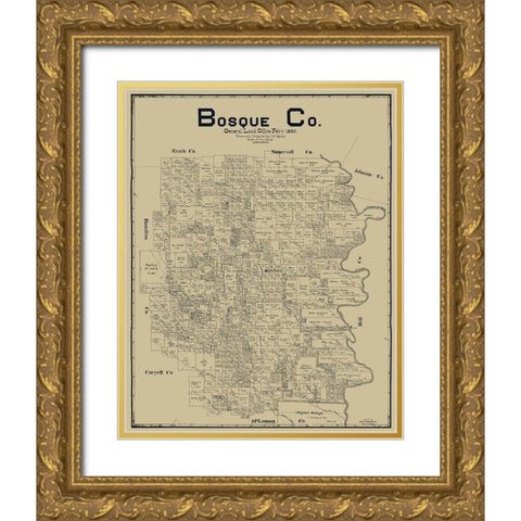 Bosque County Texas - Maxcy 1890  Gold Ornate Wood Framed Art Print with Double Matting by Maxcy