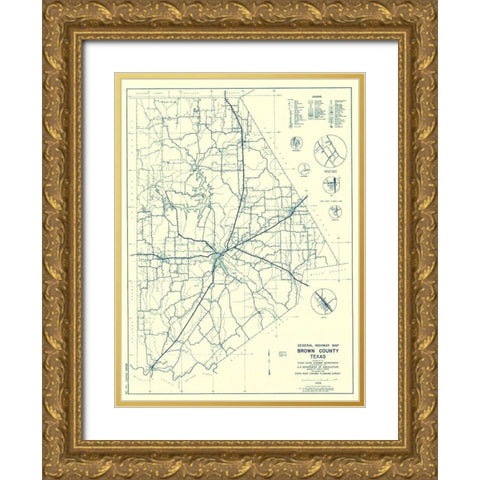 Brown Texas Highway - Highway Dept 1940 Gold Ornate Wood Framed Art Print with Double Matting by Highway Dept