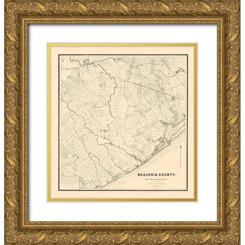 Brazoria County Texas - 1877 Gold Ornate Wood Framed Art Print with Double Matting by Unknown
