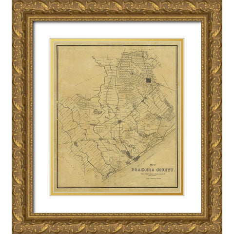 Brazoria County Texas - 1918 Gold Ornate Wood Framed Art Print with Double Matting by Unknown