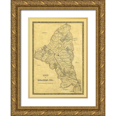 Brazos County Texas - Stremme 1867 Gold Ornate Wood Framed Art Print with Double Matting by Stremme