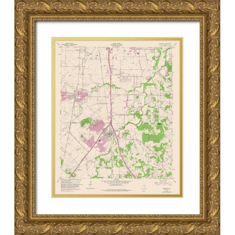 Burleson Texas Quad - USGS 1955 Gold Ornate Wood Framed Art Print with Double Matting by USGS