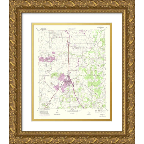 Burleson Texas Quad - USGS 1974 Gold Ornate Wood Framed Art Print with Double Matting by USGS