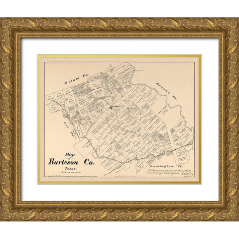 Burleson County Texas - Walsh 1879  Gold Ornate Wood Framed Art Print with Double Matting by Walsh
