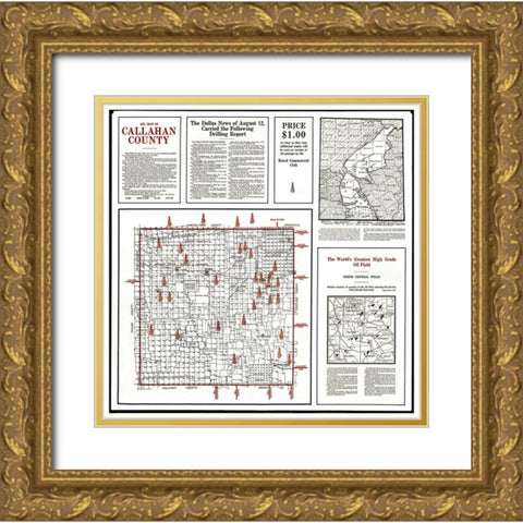 Callahan Texas Oil - 1919 Gold Ornate Wood Framed Art Print with Double Matting by Unknown