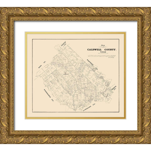 Caldwell County Texas - Walsh 1879 Gold Ornate Wood Framed Art Print with Double Matting by Walsh