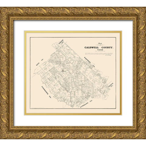 Caldwell County Texas - Walsh 1880 Gold Ornate Wood Framed Art Print with Double Matting by Walsh
