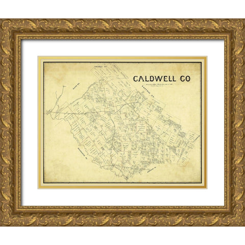 Caldwell County Texas - 1896 Gold Ornate Wood Framed Art Print with Double Matting by Unknown