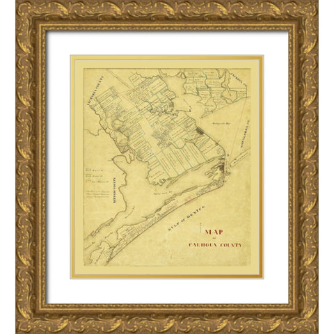 Calhoun County Texas - 1863 Gold Ornate Wood Framed Art Print with Double Matting by Unknown