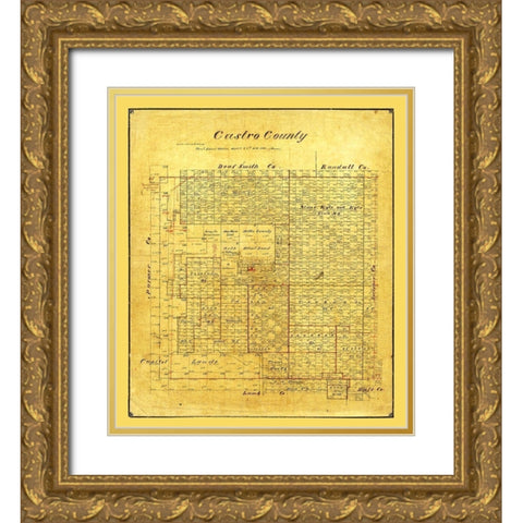 Castro County Texas - Pressler 1891 Gold Ornate Wood Framed Art Print with Double Matting by Unknown