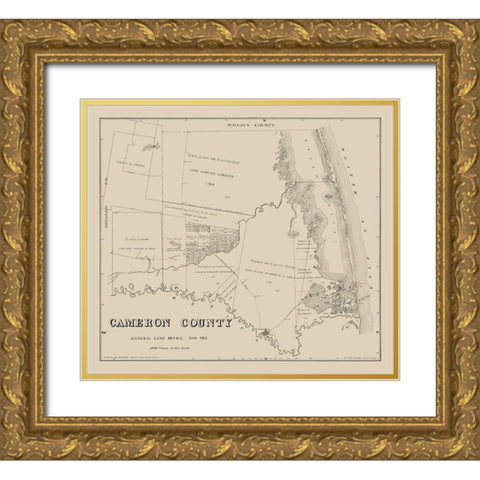 Cameron County Texas - Giles 1913  Gold Ornate Wood Framed Art Print with Double Matting by Giles