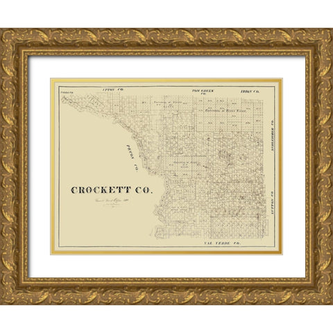 Crockett County Texas -1894 Gold Ornate Wood Framed Art Print with Double Matting by Unknown