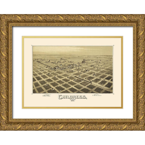 Childress Texas - Fowler 1890 Gold Ornate Wood Framed Art Print with Double Matting by Fowler