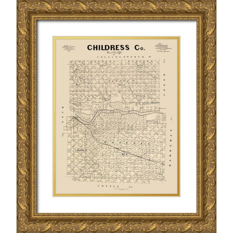 Childress County Texas - McGaughey 1892  Gold Ornate Wood Framed Art Print with Double Matting by McGaughey