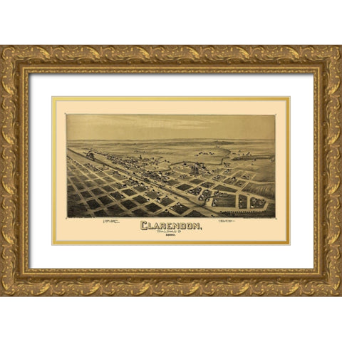 Clarendon Texas - Fowler 1890 Gold Ornate Wood Framed Art Print with Double Matting by Fowler