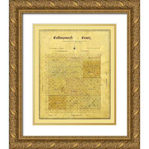 Collingsworth County Texas - 1880 Gold Ornate Wood Framed Art Print with Double Matting by Unknown