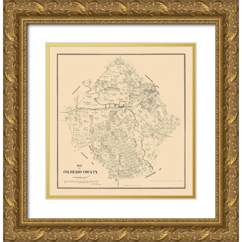 Colorado County Texas - Walsh 1880 Gold Ornate Wood Framed Art Print with Double Matting by Walsh