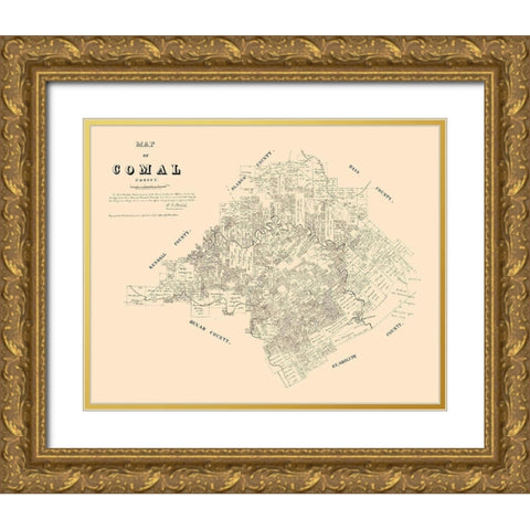 Comal County Texas - Walsh 1879 Gold Ornate Wood Framed Art Print with Double Matting by Walsh
