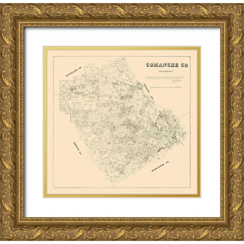Comanche County Texas - Walsh 1879 Gold Ornate Wood Framed Art Print with Double Matting by Walsh