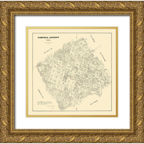 Coryell County Texas - Walsh 1879 Gold Ornate Wood Framed Art Print with Double Matting by Walsh