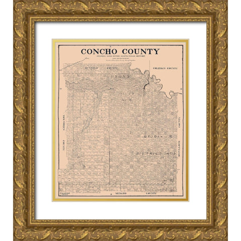 Concho County Texas - Rosenberg 1897  Gold Ornate Wood Framed Art Print with Double Matting by Rosenberg