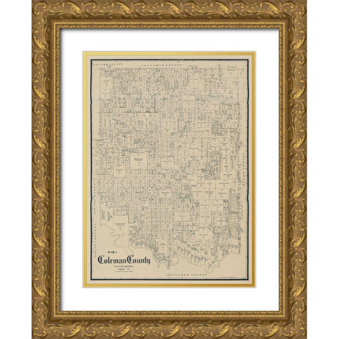 Coleman County Texas - Schutze 1897  Gold Ornate Wood Framed Art Print with Double Matting by Schutze