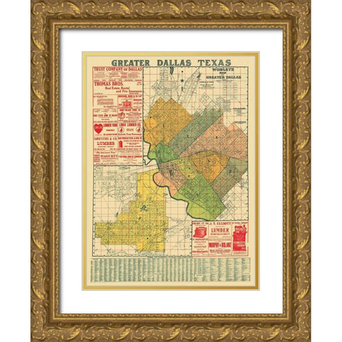 Dallas Texas Landowner - Worley 1905 Gold Ornate Wood Framed Art Print with Double Matting by Worley