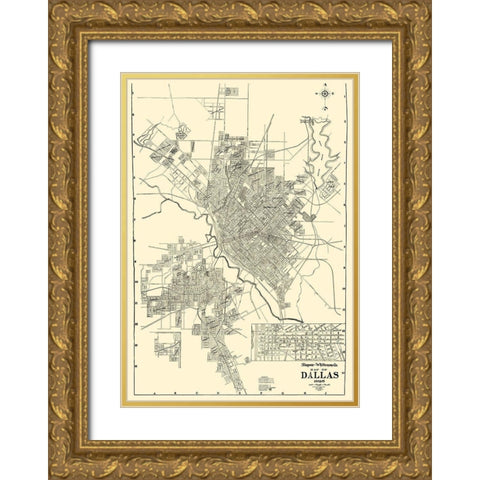 Dallas Texas - West 1925 Gold Ornate Wood Framed Art Print with Double Matting by West