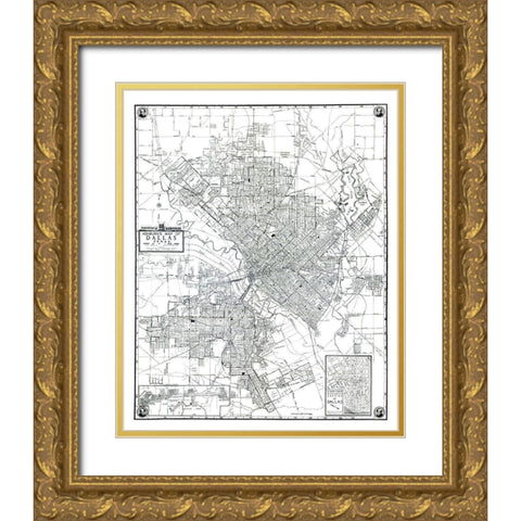 Dallas Texas - Ashburn 1942 Gold Ornate Wood Framed Art Print with Double Matting by Ashburn
