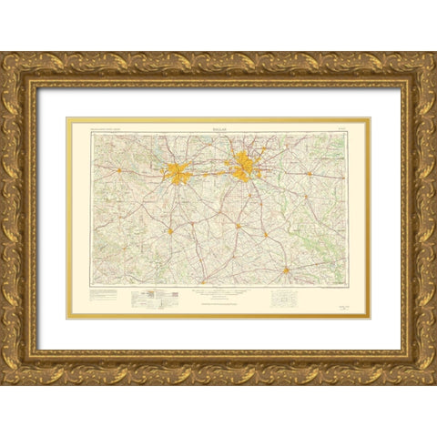 Dallas Texas Quad - USGS 1963 Gold Ornate Wood Framed Art Print with Double Matting by USGS