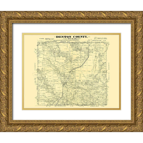 Denton Texas - Land Office 1878 Gold Ornate Wood Framed Art Print with Double Matting by Land Office