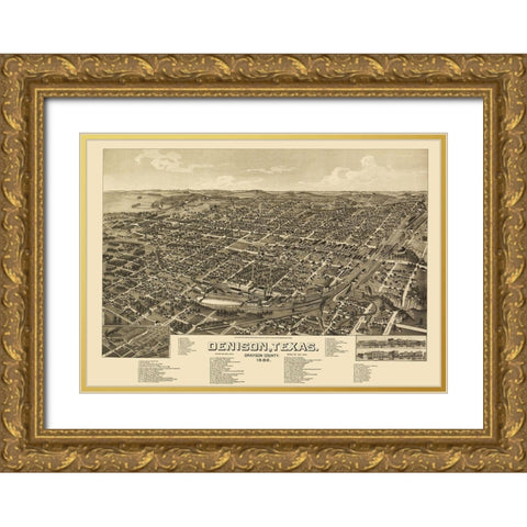 Denison Texas - Wellge 1886 Gold Ornate Wood Framed Art Print with Double Matting by Wellge