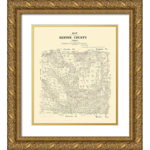 Denton County Texas - Walsh 1879 Gold Ornate Wood Framed Art Print with Double Matting by Walsh