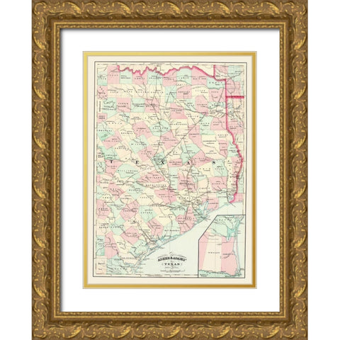 Texas Eastern Portion - Asher 1874 Gold Ornate Wood Framed Art Print with Double Matting by Asher