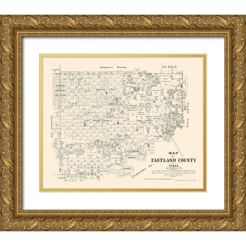 Eastland County Texas - Walsh 1879 Gold Ornate Wood Framed Art Print with Double Matting by Walsh