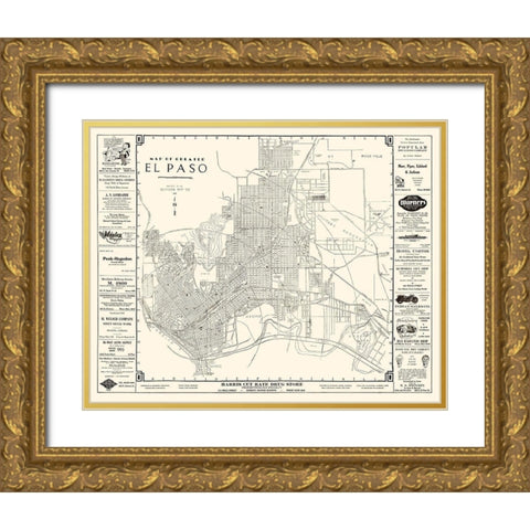 El Paso Texas - Western 1938 Gold Ornate Wood Framed Art Print with Double Matting by Western